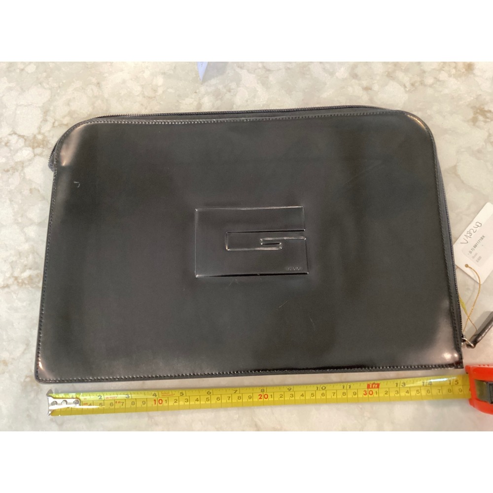 Gucci‎ Black Leather Clutch Bag Zip Top G Logo Italy